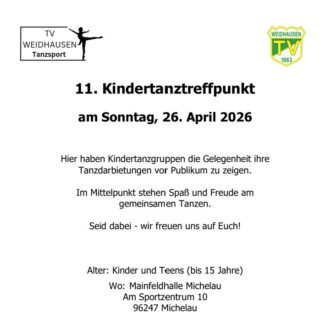 11. Kindertanztreffpunkt – Hier geht´s zur Anmeldung 11. Kindertanztreffpunkt – Hier geht´s zur Anmeldung