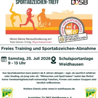 TVW-Sportabzeichen‑Treff am 25. Juli 2026 TVW-Sportabzeichen‑Treff am 25. Juli 2026